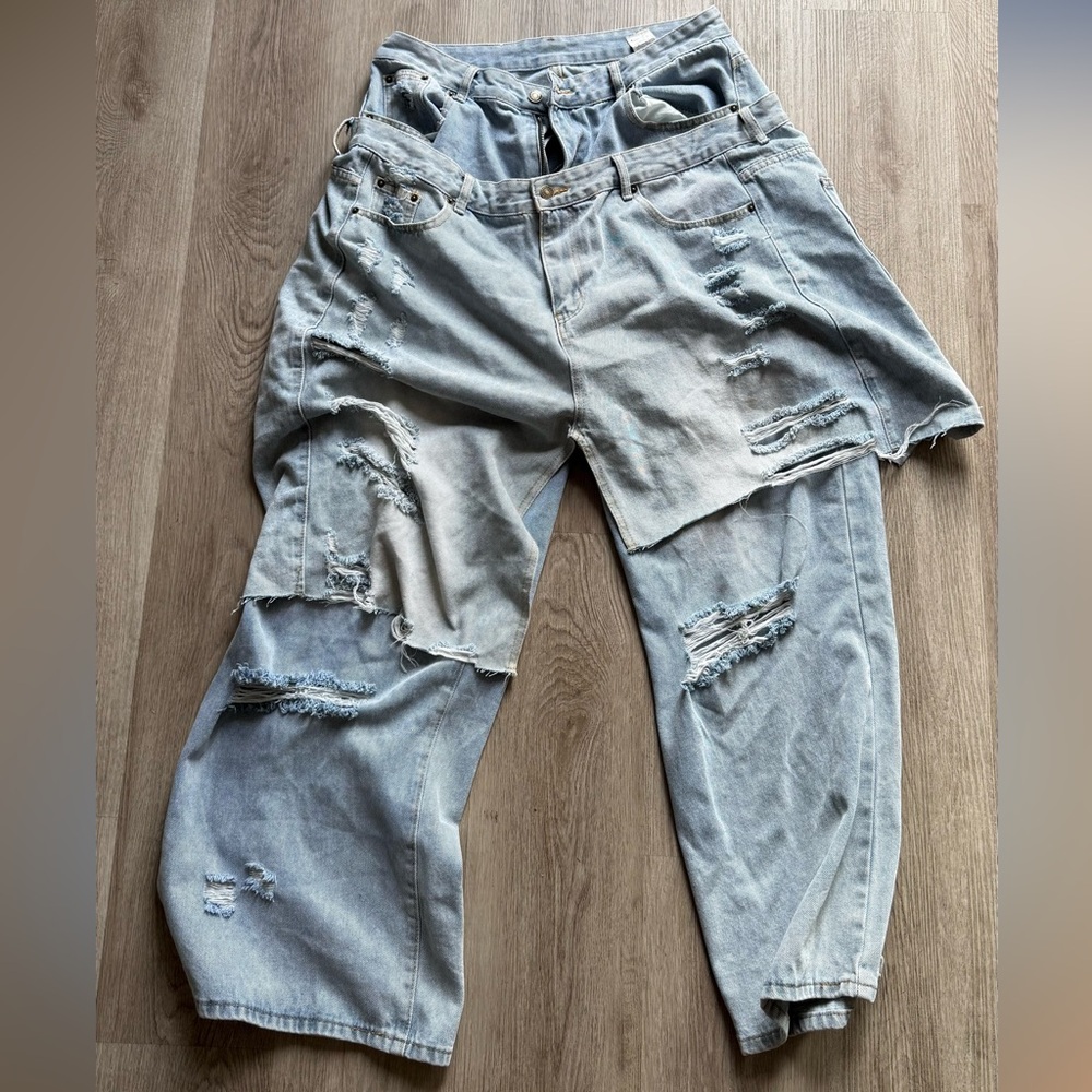 Boohoo Mens Light Blue Distressed Slim Straight Jeans